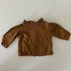 Ruffle Neck Brown Long Sleeve Top for Kids